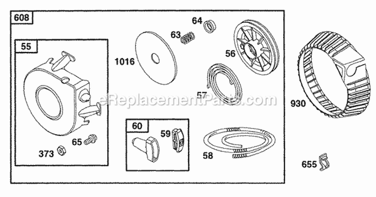 Rewind Assy Diagram and Parts List for 194412-0112-99  Briggs and Stratton Engine